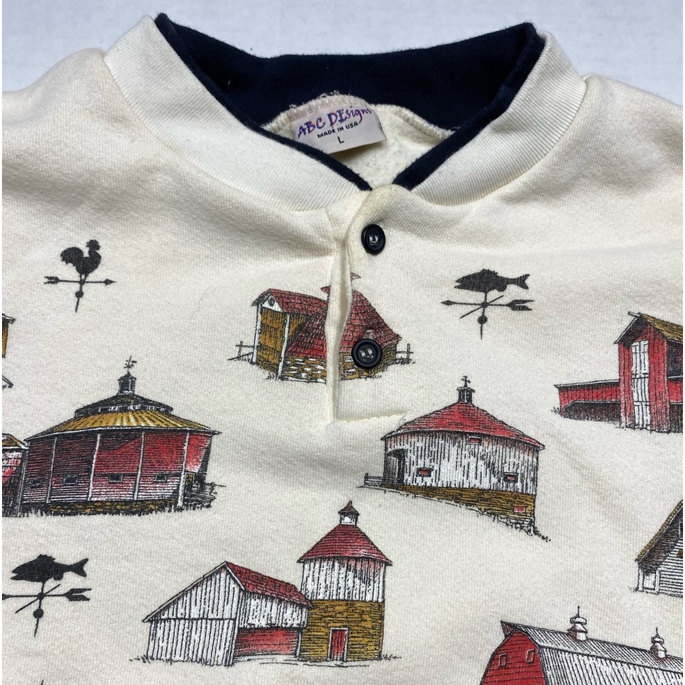Vintage Barn All Over Print Sweatshirt ABC Designs Made In USA Grandpa